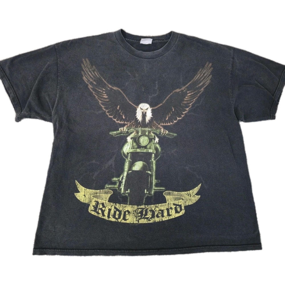 Vintage 90s National Heritage Shirt Mens XXL Black Ride Hard Eagle Motorcycle